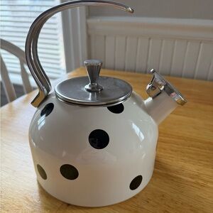 kate spade White Teapot with Black Polka Dots and Stainless Accents